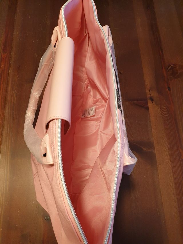 Borsa donna rosa con strisce nere