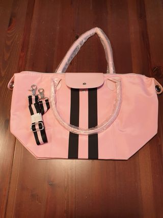 Borsa donna rosa con strisce nere