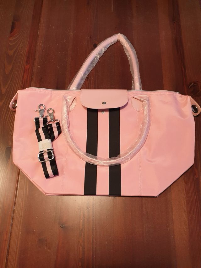 Borsa donna rosa con strisce nere