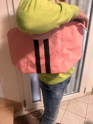 Borsa donna rosa con strisce nere