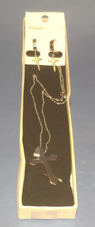 Conjunto Acero inox: Colgante y Pendientes Cruz