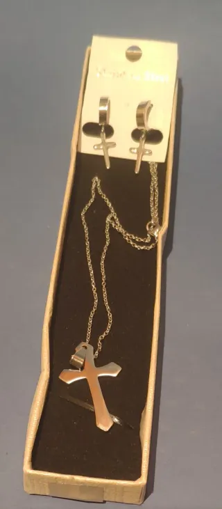 Conjunto Acero inox: Colgante y Pendientes Cruz