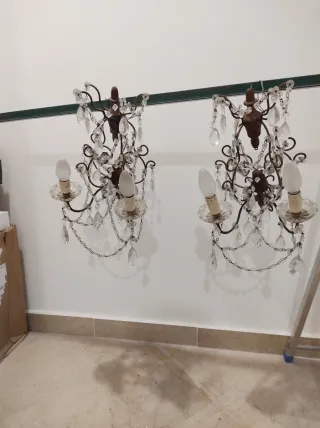 Coppia applique vintage metallo ramato e cristalli