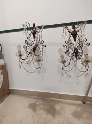 Coppia applique vintage metallo ramato e cristalli