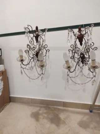 Coppia applique vintage metallo ramato e cristalli