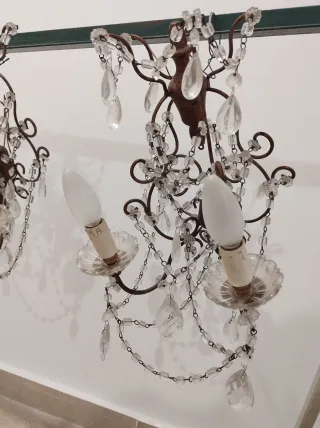 Coppia applique vintage metallo ramato e cristalli