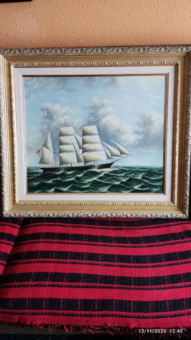 Cuadro al óleo velero siglo XIX