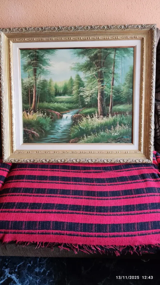 Cuadro Óleo Paisaje Cascada Bosque