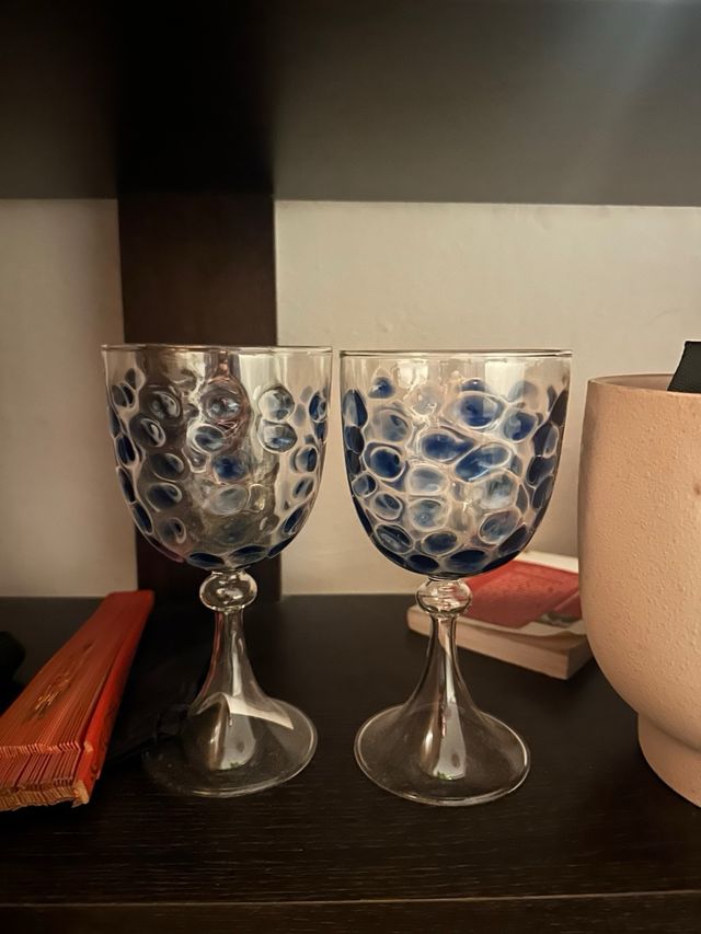 Set 2 Copas Mango Vidrio Azul. nuevas sin uso