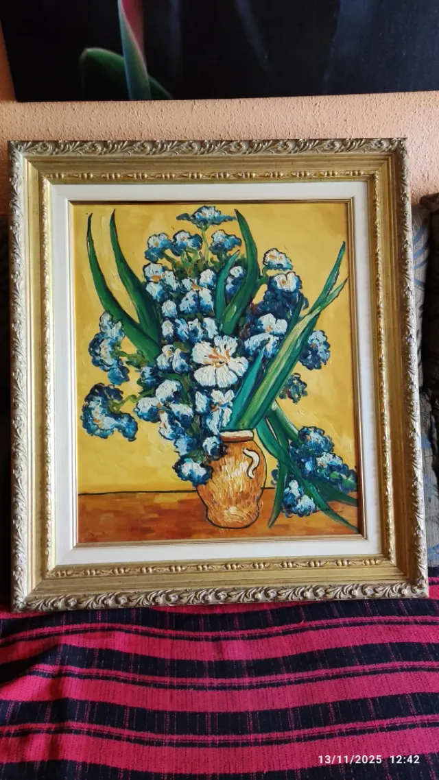 Oleo. Reproducción de "Los Lirios" de Van Gogh