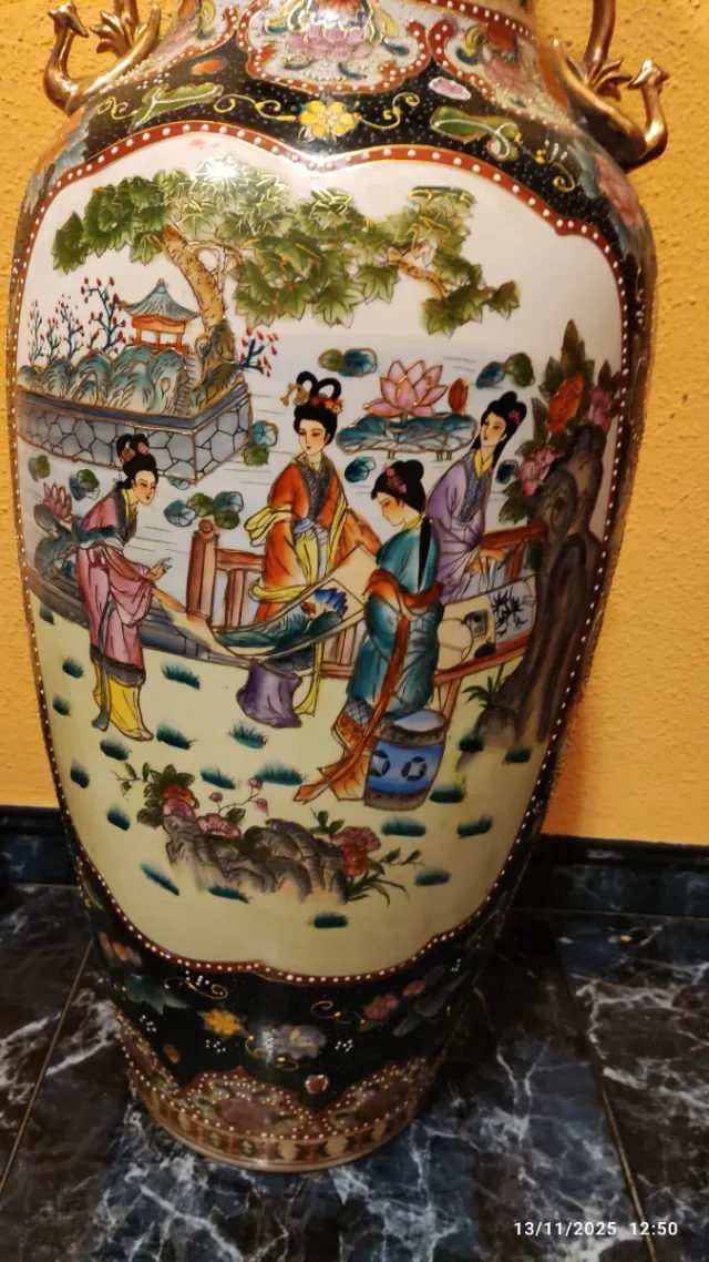 Jarrón Chino Porcelana Decorado