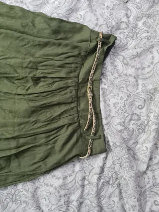 Falda Larga Verde con Cinturón estampado