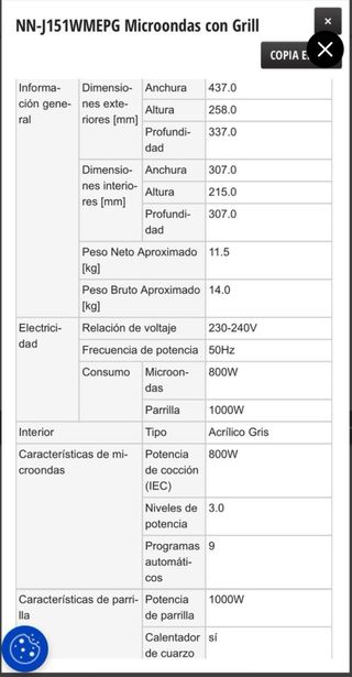 Microondas Panasonic NNJ151WM