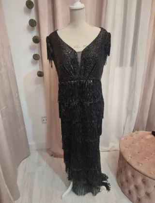Vestido largo lentejuelas flecos