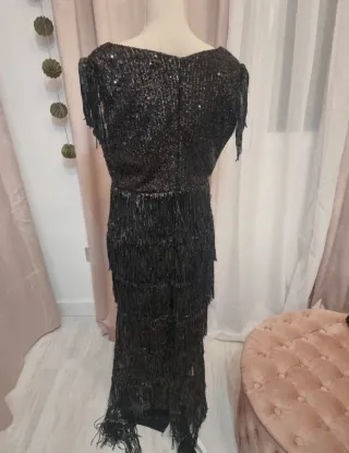 Vestido largo lentejuelas flecos