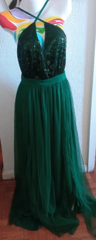 Vestido Lentejuelas Verde Esmeralda Talla L