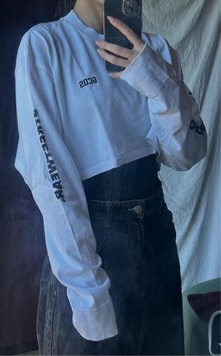 Felpa GCDS crop bianca manica lunga S