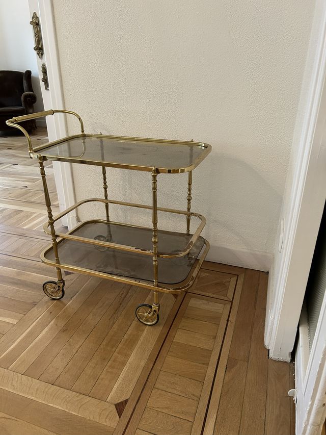 Carrito camarera bar cristal dorado