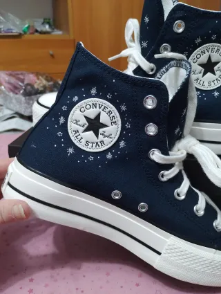 Converse ricamate blu/bianche taglia 39