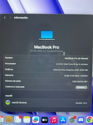 MacBook Pro A2159 13” Plata