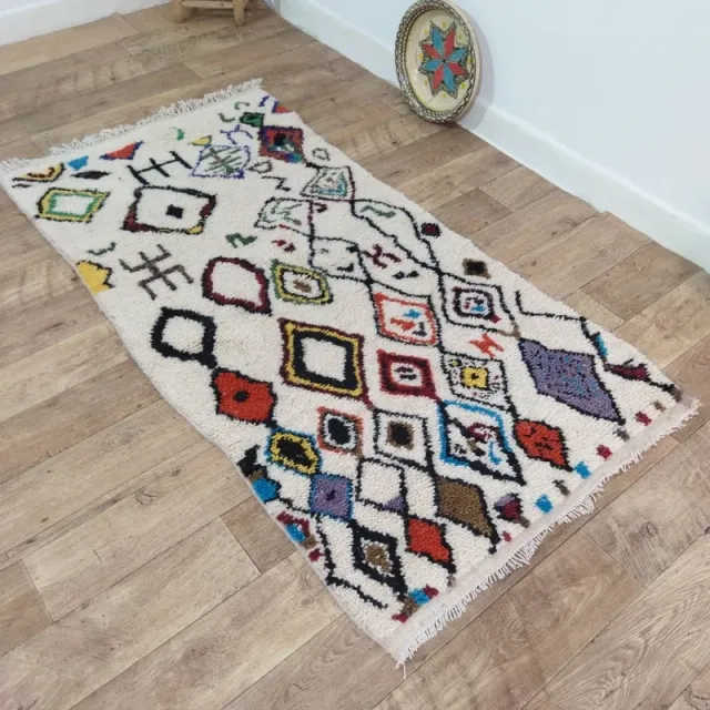 Alfombra Artesano de lana beige y multicolor