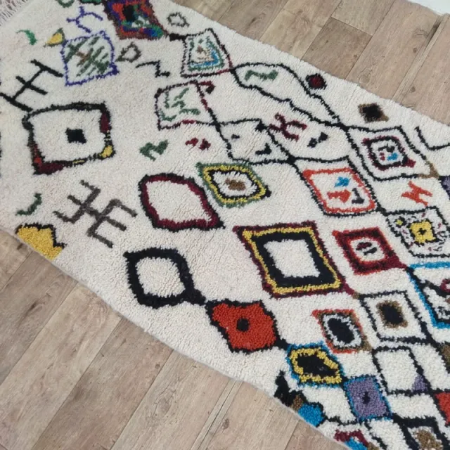 Alfombra Artesano de lana beige y multicolor