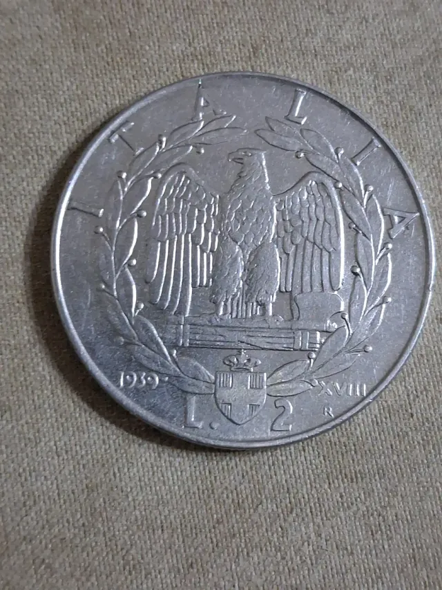 2 Lire Vittorio Emanuele 1939 Fondo Specchio