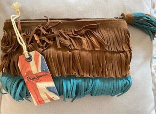 Bolso Pepe Jeans Piel Flecos Marrón y Turquesa