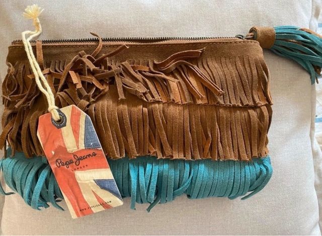 Bolso Pepe Jeans Piel Flecos Marrón y Turquesa