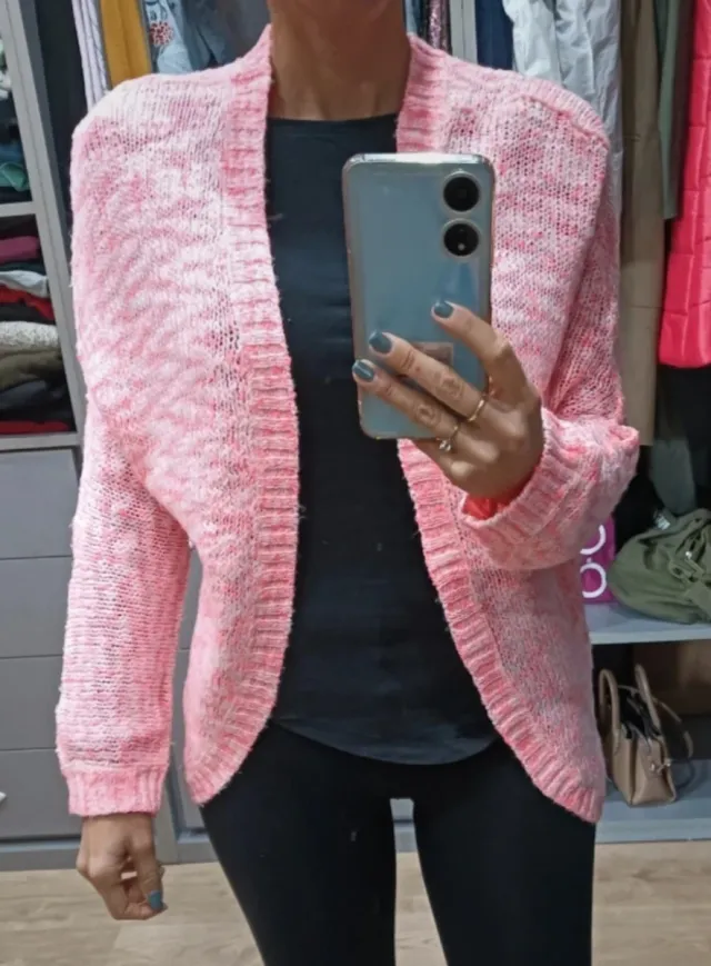 Cárdigan Lana Rosa y Blanco Talla S