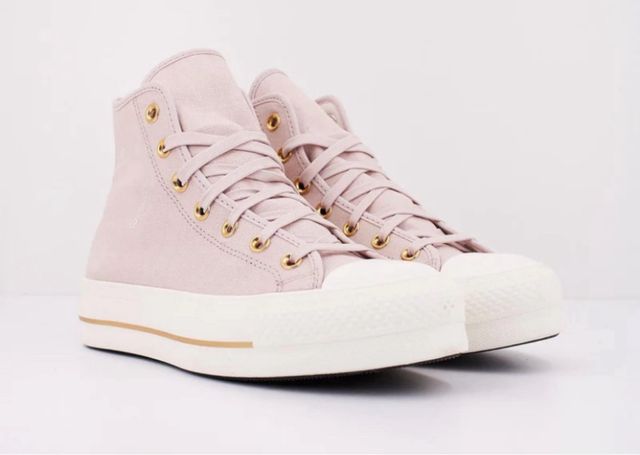 Sneakers Converse rosa e dorate con piattaforma