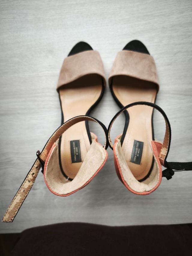 Sandalias Zara Tacón Ante Tricolor Talla 37