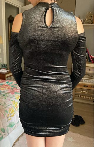 Vestido fiesta terciopelo negro/plata