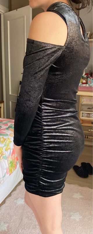 Vestido fiesta terciopelo negro/plata