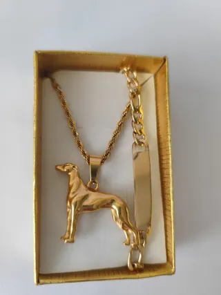 Collar y pulsera perro galgo de acero
