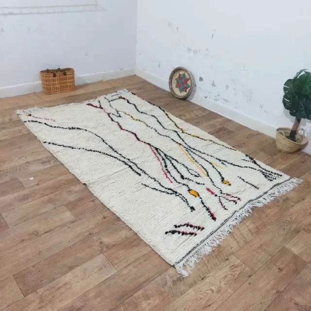 Alfombra Bereber auténtica, lana beige con diseño