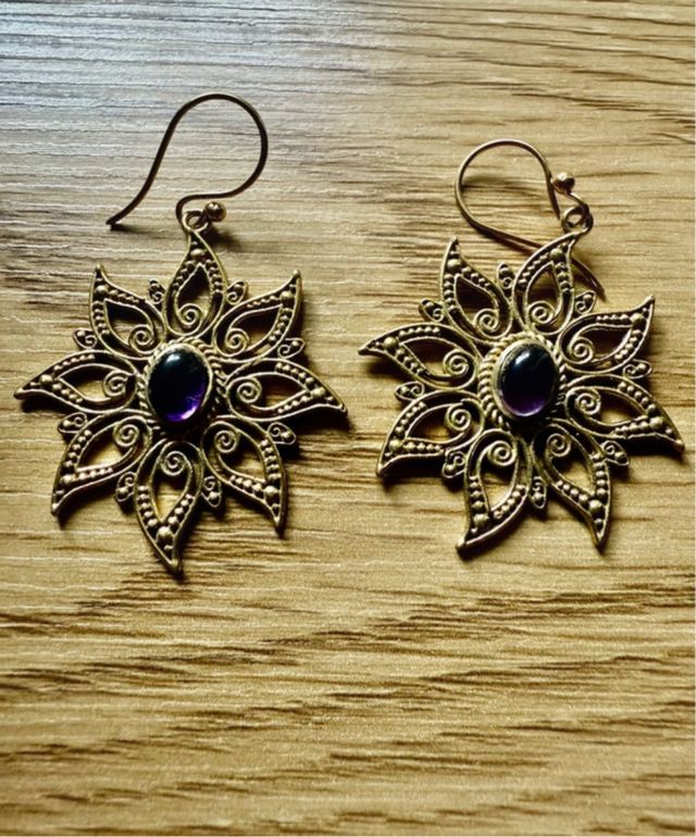 Pendientes Flor Amatista Dorados