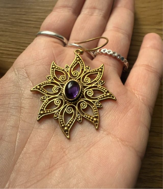 Pendientes Flor Amatista Dorados