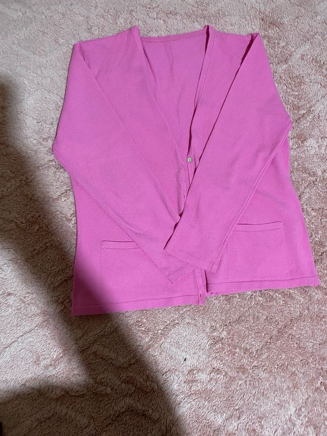 Cárdigan rosa manga larga con bolsillos
