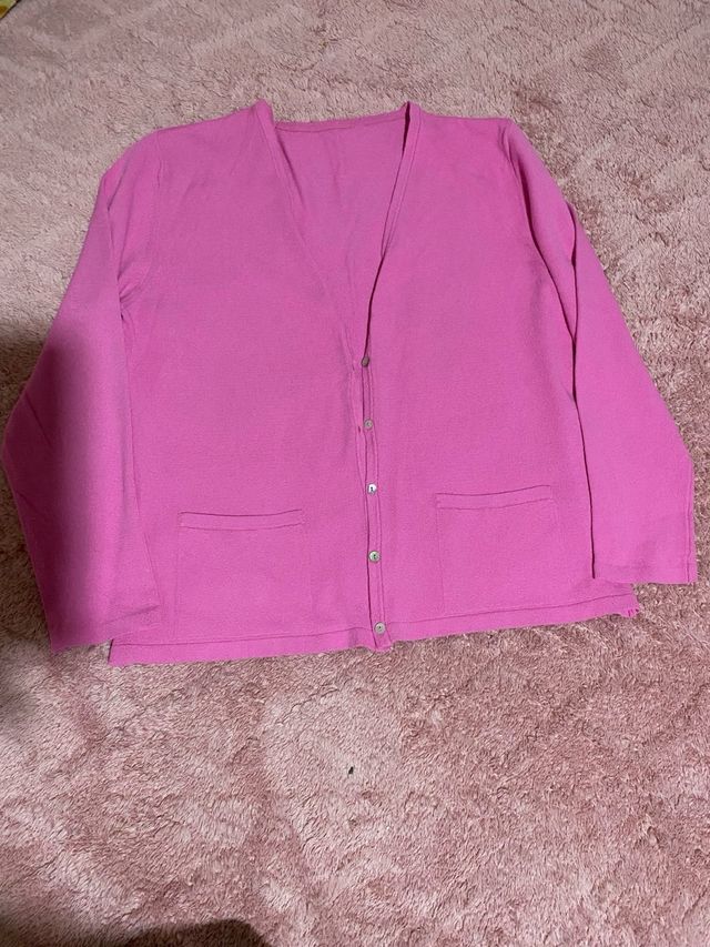 Cárdigan rosa manga larga con bolsillos