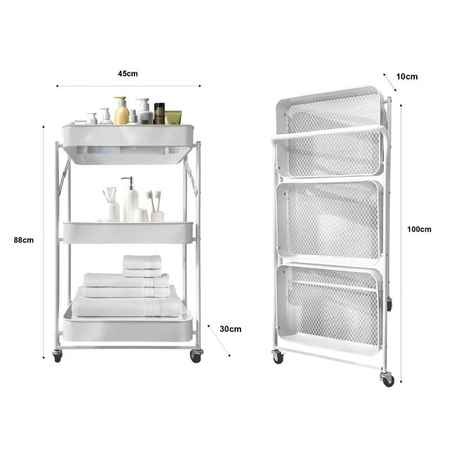 Carrito Metálico Plegable 3 Pisos con Ruedas NUEVO