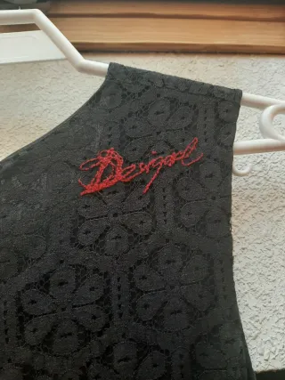 Vestido Desigual azul de encaje y adornos talla 4o