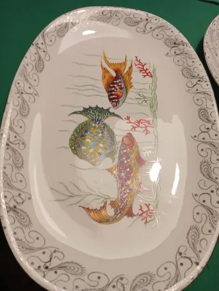 Servizio Piatti Porcellana Pesci Multicolor