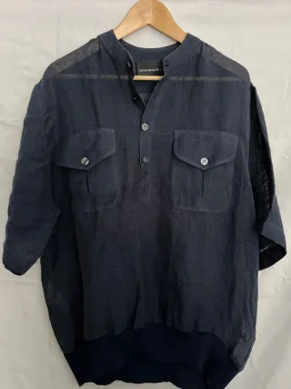 Camisa de lino Emporio Armani azul hombre