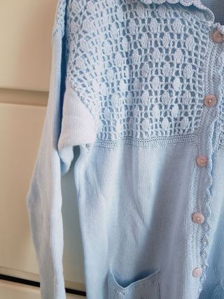 Cardigan Azzurro Vintage Orlon cotone daisy blu