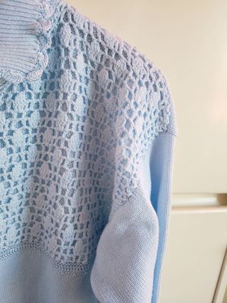 Cardigan Azzurro Vintage Orlon cotone daisy blu