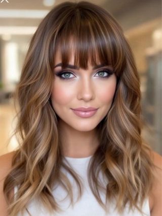 Preciosa Peluca castaña con reflejos rubios