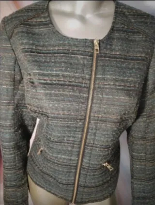 Chaqueta tweed dorada y gris