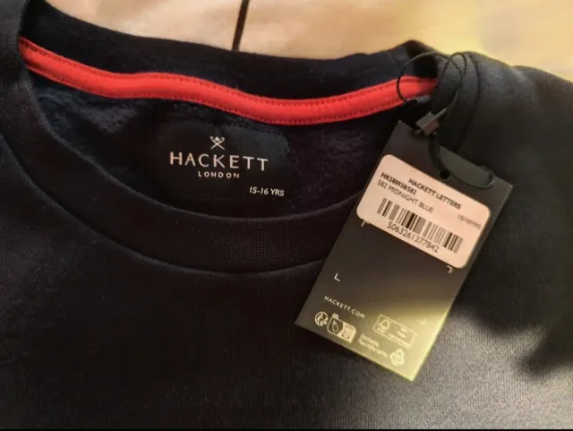 Sudadera Hackett azul con etiqueta. Talla 15-16