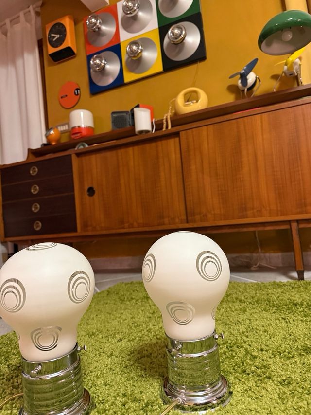 Coppia Lampade Vintage Vetro e Metallo